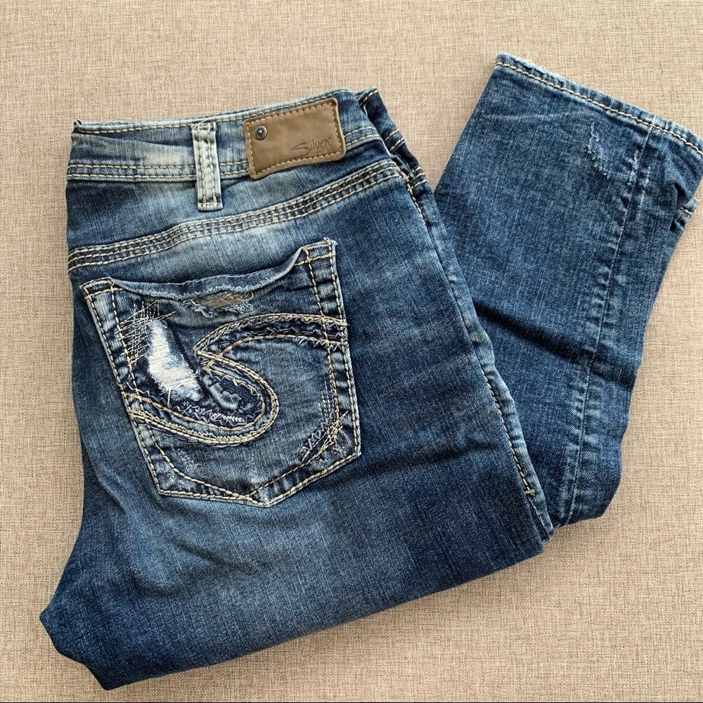 Metallic Pocket Detailed Silver Boyfriend Super Stretch Jeans